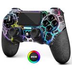 AceGamer Light-up Wireless Controller for PS4,Black Crack Custom Design with RGB Light,1000mah Battery, 3.5mm Audio Jack and Turbo Function,Compatible with PS4/Slim/Pro and Windows PC