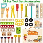 Bravmate Toddler Tool Set with Portable Tool Box & DIY Stickers, Wooden Kids Tool Sets for Boys Girls Age 2-4, STEM Montessori Educational Preschool Toys, Birthday Gifts for 3+ Years Old