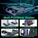 PS5 Slim Cooling Stand with Charging Station for Playstation 5 Slim Console(Digital/Disc), Controller Charger Slim Accessories Cooler Silent Fan. Headset Holder, 3 USB Hub, 8 Game Storage - Black