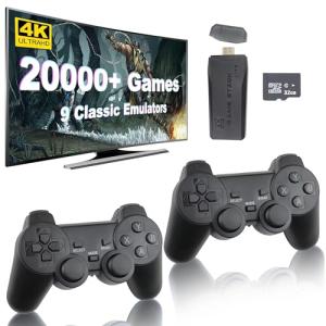 Wireless Retro Game Console, Retro Stick with Built-in 9 Emulators, 20,400+ Games, 4k Hdmi Output, and 2.4GHz Wireless Controller, Plug and Retro Play Video Games for Tv