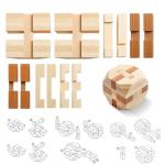 4 Pack Wooden Puzzle Games Brain Teasers Toy- 3D Puzzles for Teens and Adults - Wooden Logic Puzzle Wood Snake Cube Magic Cube Magic Ball Brain Teaser Intellectual Removing Assembling Toy
