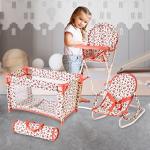 Floral Baby Doll Accessories Set - 3-1 Furniture with Crib, High Chair, Bouncer Seat Bed for 18” Play Toys 18" Dolls