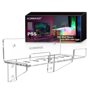 UCINNOVATE Acrylic Wall Mount for PS5, Wall Mount Kit with Dreamcolor LED Light Compatible for Playstation 5, Accessory for PS5 Gaming Console(Disc & Digital Edition)-Sturdy Wall Stand Hanger