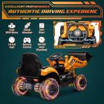 ENYOPRO 12V JCB Electric Backhoe Loader Toy Car for Kids, Battery Powered Ride on Construction Vehicle Toys w/Front Loader & Excavator, Remote Control, Moving Parts, Adjustable Seat, Soft Start