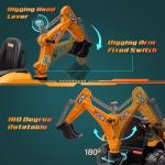 ENYOPRO 12V JCB Electric Backhoe Loader Toy Car for Kids, Battery Powered Ride on Construction Vehicle Toys w/Front Loader & Excavator, Remote Control, Moving Parts, Adjustable Seat, Soft Start