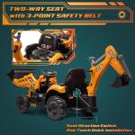 ENYOPRO 12V JCB Electric Backhoe Loader Toy Car for Kids, Battery Powered Ride on Construction Vehicle Toys w/Front Loader & Excavator, Remote Control, Moving Parts, Adjustable Seat, Soft Start