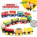 Wooden Train Set 12 PCS - Train Toys Magnetic Set Includes 3 Engines - Toy Train Sets For Kids Toddler Boys And Girls - Compatible With All Major Brands - Original - By Play22