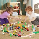 TOY Life Train Set 60pcs Wooden Train Set with Crane, Wooden Train Tracks Toy Train Set for Toddlers 2-4 3-5, Kids Toys for 3 Year Old Boys - Fits Thomas Brio Melisa Chugginton Train Track Set