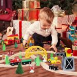 TOY Life Train Set 60pcs Wooden Train Set with Crane, Wooden Train Tracks Toy Train Set for Toddlers 2-4 3-5, Kids Toys for 3 Year Old Boys - Fits Thomas Brio Melisa Chugginton Train Track Set