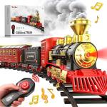 Hot Bee Train Set - Train Toys for Boys w/Smokes, Lights & Sound, Toy Train w/Steam Locomotive, Train Carriages & Tracks, Toddler Model Trains for 3 4 5 6 7 8+ Years Old Kids Birthday Gifts