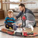 Hot Bee Train Set - Train Toys for Boys w/Smokes, Lights & Sound, Toy Train w/Steam Locomotive, Train Carriages & Tracks, Toddler Model Trains for 3 4 5 6 7 8+ Years Old Kids Birthday Gifts