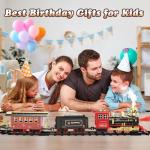 Hot Bee Train Set - Train Toys for Boys w/Smokes, Lights & Sound, Toy Train w/Steam Locomotive, Train Carriages & Tracks, Toddler Model Trains for 3 4 5 6 7 8+ Years Old Kids Birthday Gifts