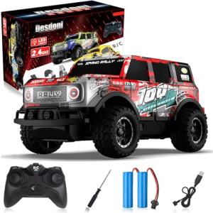 Desdoni Remote Control Car, Light Up RC Car Toys, 2.4GHz 1:24 Scale 15KM/H Off-Road with Cool LED Lights Racing Rechargeable Toy Car for Christmas Birthday Kids Boys Girls