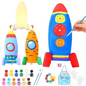 Paint Your Own Rocket Lamp Kit, DIY Rocket Night Light, Arts and Crafts Supplies Kit for Kids, Arts and Crafts Activities for Toddler Boys Girls, Creativity Paint Kit for Kids Ages 4-8,8-12