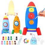 Paint Your Own Rocket Lamp Kit, DIY Rocket Night Light, Arts and Crafts Supplies Kit for Kids, Arts and Crafts Activities for Toddler Boys Girls, Creativity Paint Kit for Kids Ages 4-8,8-12