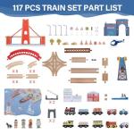 Giant bean 117 Pcs Busy Port City Train Set for Kids- Expandable & Changeable Wooden Train Tracks Set Toddler Toy, Gift for Boys and Girls Ages 3+, Fits for Thomas The Train, Brio, Melissa & Doug