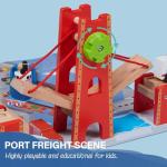 Giant bean 117 Pcs Busy Port City Train Set for Kids- Expandable & Changeable Wooden Train Tracks Set Toddler Toy, Gift for Boys and Girls Ages 3+, Fits for Thomas The Train, Brio, Melissa & Doug