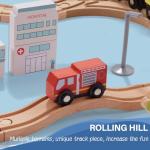 Giant bean 117 Pcs Busy Port City Train Set for Kids- Expandable & Changeable Wooden Train Tracks Set Toddler Toy, Gift for Boys and Girls Ages 3+, Fits for Thomas The Train, Brio, Melissa & Doug