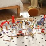 Giant bean 117 Pcs Busy Port City Train Set for Kids- Expandable & Changeable Wooden Train Tracks Set Toddler Toy, Gift for Boys and Girls Ages 3+, Fits for Thomas The Train, Brio, Melissa & Doug