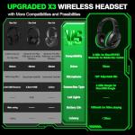 WolfLawS X3 Wireless Gaming Headset for Xbox Series X|S, Xbox One, PS5, PC, Mac, Nintendo Switch, Bluetooth Over Ear Gaming Headphones with Noise Canceling Microphone, 50H Battery, Low Latency