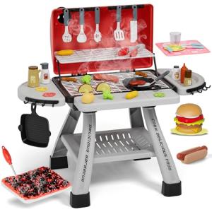 maysida Kids Toys Kitchen Playset, Kids BBQ Grill Playset with Smoke, Sound & Light, Toy Grill for Kids, Pretend Play Food Hamburger, Interactive Toys Barbecue Cooking Game for Toddlers Boys Girls 3-5