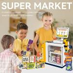 Cash Register Playset for Kids - 48PCS Pretend Play Money, Calculator, Scanner, Credit Card and Play Food for Boys and Girls Ages 3+ (668-125)