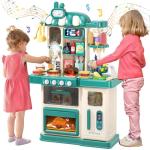 AIQI 47PCS Kids Kitchen Playset with Sound & Light, Cooking Stove with Steam, Play Sink and Toy Kitchen Accessories - Pretend Kitchen Play Food Toys for Boys and Girls, Toddler Kitchen Set (Green)