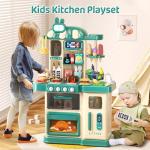 AIQI 47PCS Kids Kitchen Playset with Sound & Light, Cooking Stove with Steam, Play Sink and Toy Kitchen Accessories - Pretend Kitchen Play Food Toys for Boys and Girls, Toddler Kitchen Set (Green)