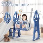 Rengue 4 in 1 Toddler Swing and Slide Set for Age 1-6 Indoor Playground for Children Baby Swing Set with Slide, Climber, Basketball Hoop and Long Slide for Boys and Girls Blue