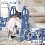 Rengue 4 in 1 Toddler Swing and Slide Set for Age 1-6 Indoor Playground for Children Baby Swing Set with Slide, Climber, Basketball Hoop and Long Slide for Boys and Girls Blue