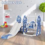 Rengue 4 in 1 Toddler Swing and Slide Set for Age 1-6 Indoor Playground for Children Baby Swing Set with Slide, Climber, Basketball Hoop and Long Slide for Boys and Girls Blue