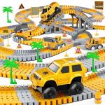 Kids Construction Toys 253 PCS Race Tracks Toy for 3 4 5 6 7 8 Year Old Boys Girls, 5 PCS Truck Car and Flexible Track Play Set Create A Engineering Road Games Toddler Best Gift