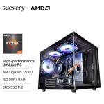 suevery Gaming PC AMD Ryzen5 3500U Quad-Core Processor（UP to 3.7GHz）,16GB DDR4 RAM, 512GB NVMe SSD, AMD Radeon Vega 8 Graphics,Windows 11 Home Desktop Computers Black