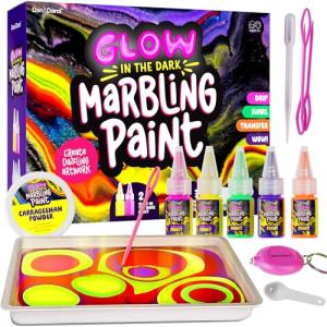 Glow in The Dark Marble Paint Kit for Kids - Water Marbling Painting Art Set for Boys & Girls Ages 6, 7, 8, 9, 10, 11, 12 Year Old - Kid Crafts Birthday Gifts Toys - Arts Craft Activities Gift