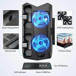 UeeVii PS5 Vertical Stand with Cooling Fan Dual Charging Station Dock for Playstation 5 Digital Edition and DualSense 14 Retractable Game Storage 3 USB Ports