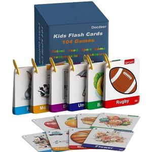 104 Kids & Toddler Flash Cards - 208 Sides - Learn Objects & Play Games Flashcards - Food Animal Toddler Learning Educational Toys Flash Cards 2 3 4 5 6 7 8