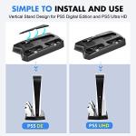 UeeVii PS5 Vertical Stand with Cooling Fan Dual Charging Station Dock for Playstation 5 Digital Edition and DualSense 14 Retractable Game Storage 3 USB Ports