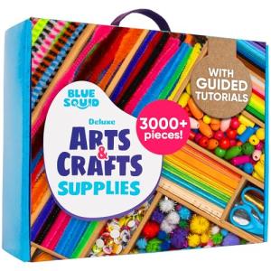 Blue Squid Craft Supplies for Kids - 3000+pcs in The Ultimate Arts and Crafts Box - This Deluxe Art Supply Kit & Craft Set is Perfect for Young Artists of Ages 4,5,6,7,8,9,10,11,12