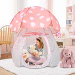 ENCHEAR Kid Play Tent Pop Up Tent Indoor Outdoor Large Space Playhouse for Boys and Girls Foldable Unique Mushroom Tent Patented (43in*57in, Pink Mushroom)
