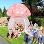 ENCHEAR Kid Play Tent Pop Up Tent Indoor Outdoor Large Space Playhouse for Boys and Girls Foldable Unique Mushroom Tent Patented (43in*57in, Pink Mushroom)