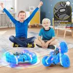 Jimdella Remote Control Car,RC Cars with Sides Light Strip and Headlights,Double Sided 360 Flips Rotating RC Stunt Car,2.4Ghz All Terrain Toys for Ages 4-6 Kids Toy for Boys Girls Birthday Gift(Blue)