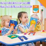 50 PCS Kid First Cognitive Flashcards,Double Sided Printed 7 in 1 Colorful Cards Alphabet,Numbers, Foods,Animals,Shapes,Colors with 3 Reclosable Rings,Learning Tool for Pre-K Kindergarten Toddlers