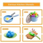JokerKing 35Pcs Kids Kitchen Toy Accessories, Toddler Pretend Cooking Playset with Play Pots and Pans, Utensils Cookware Toys, Play Food Set, Toy Vegetables, Learning Gift for Girls Boys (Blue)