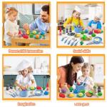 JokerKing 35Pcs Kids Kitchen Toy Accessories, Toddler Pretend Cooking Playset with Play Pots and Pans, Utensils Cookware Toys, Play Food Set, Toy Vegetables, Learning Gift for Girls Boys (Blue)