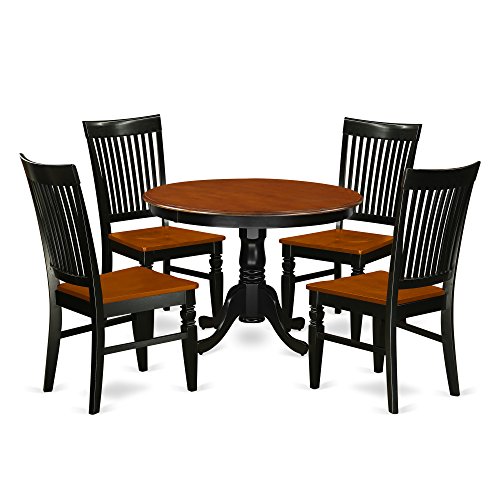 Round Wooden Table with Pedestal and 4 Chairs