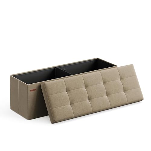 SONGMICS Foldable Storage Ottoman Bench, End of Bed - Camel Brown