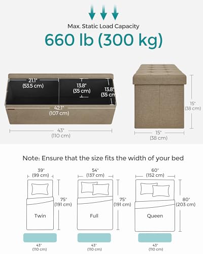 SONGMICS Foldable Storage Ottoman Bench, End of Bed - Camel Brown