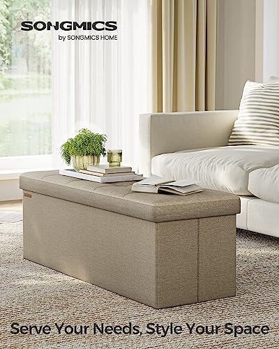 SONGMICS Foldable Storage Ottoman Bench, End of Bed - Camel Brown