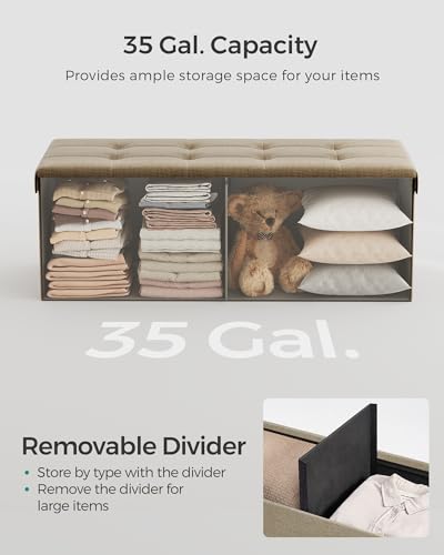 SONGMICS Foldable Storage Ottoman Bench, End of Bed - Camel Brown