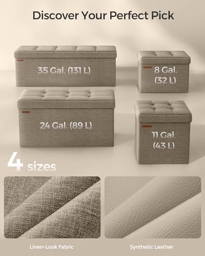 SONGMICS Foldable Storage Ottoman Bench, End of Bed - Camel Brown